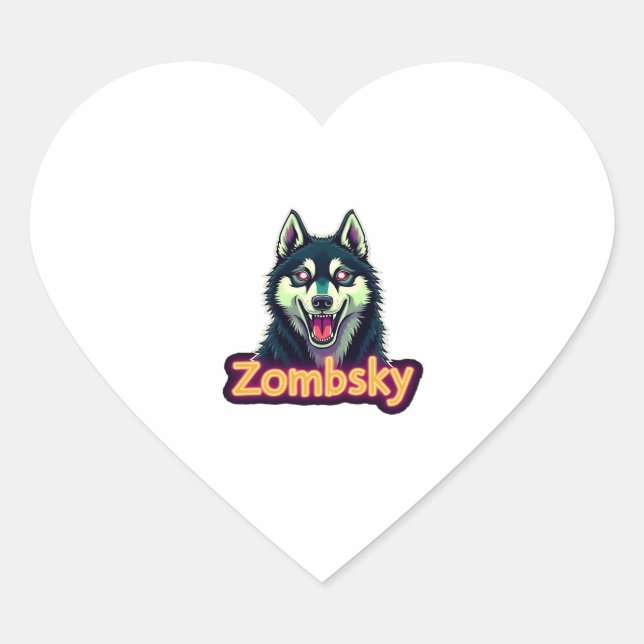Sticker Cœur Siberian Husky Sibe Zombie Dog Halloween Essential (Devant)