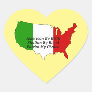 Sticker Cœur Sicilian American Italian Patriot USA Map