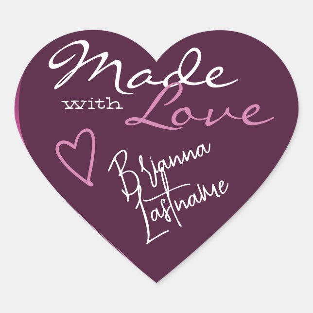 Sticker Cœur Signature Script Plum violet fait avec coeur d'amo (Devant)