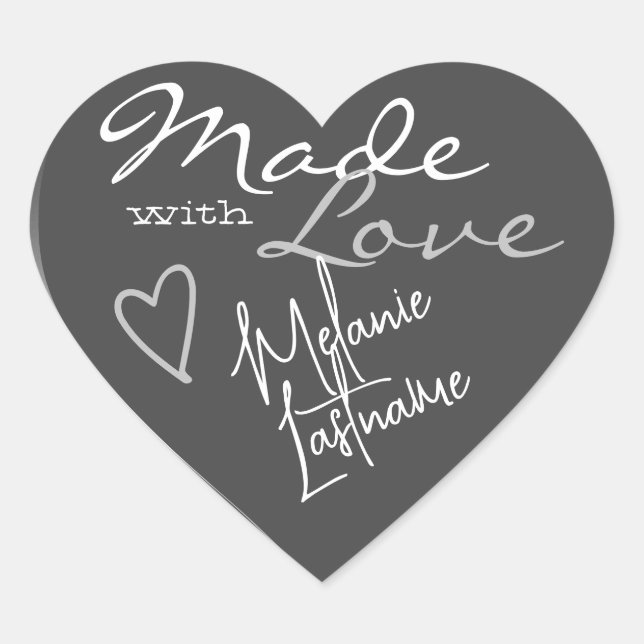Sticker Cœur Signature Script Silver Grey Fabriqué avec le coeu (Devant)