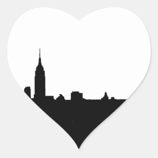 Sticker Cœur Silhouette de New York noir et blanc