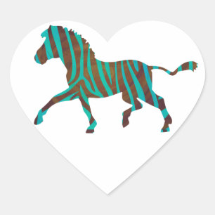 Sticker Cœur Silhouette d'impression Brown et Turquoise Zebra