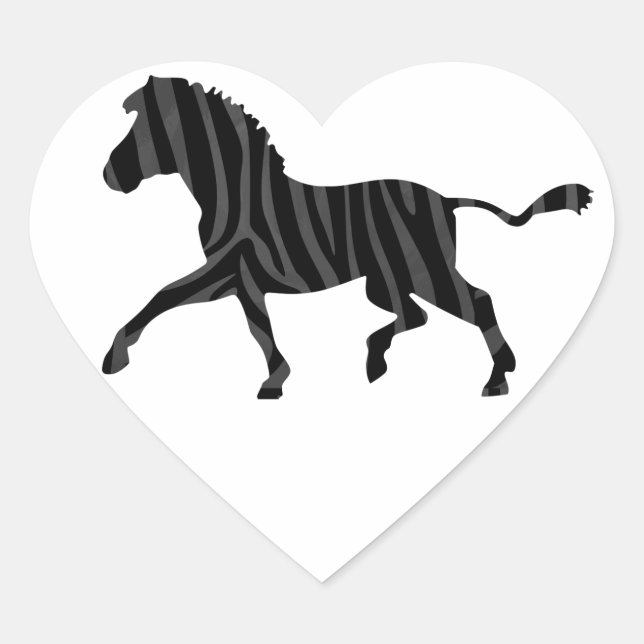 Sticker Cœur Silhouette d'impression noir et gris Zebra (Devant)