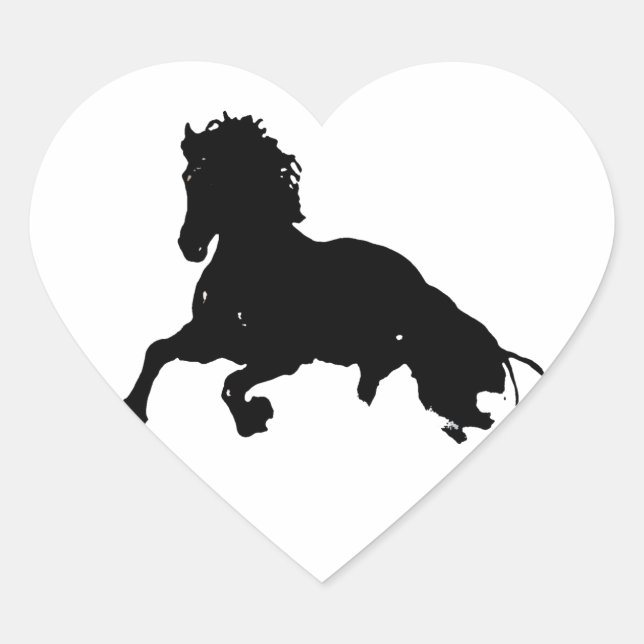 Sticker Cœur Silhouette du cheval blanc noir (Devant)