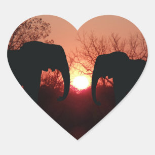 Sticker Cœur Silhouette du coucher de soleil éléphant