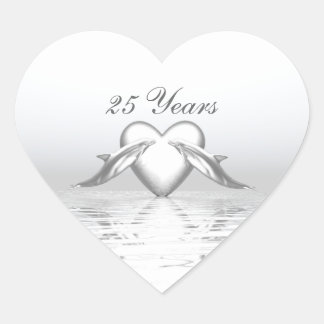 Sticker Cœur Silver Anniversary Dolphins et Heart