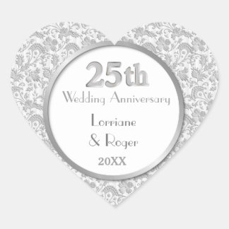 Sticker Cœur Silver Floral Elegance 25e anniversaire Mariage