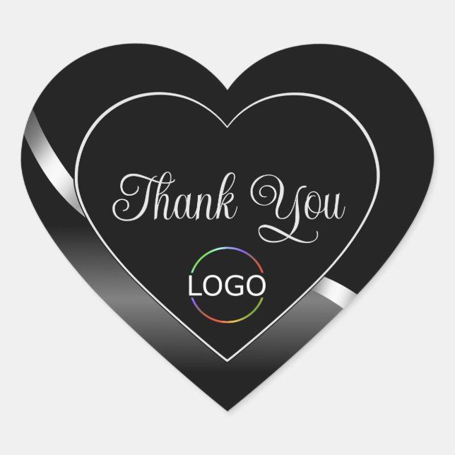 Sticker Cœur Silver moderne Black Wavy avec logo Merci mignon (Devant)