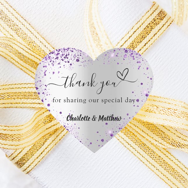 Sticker Cœur Silver violet coeur merci mariage (Créateur téléchargé)