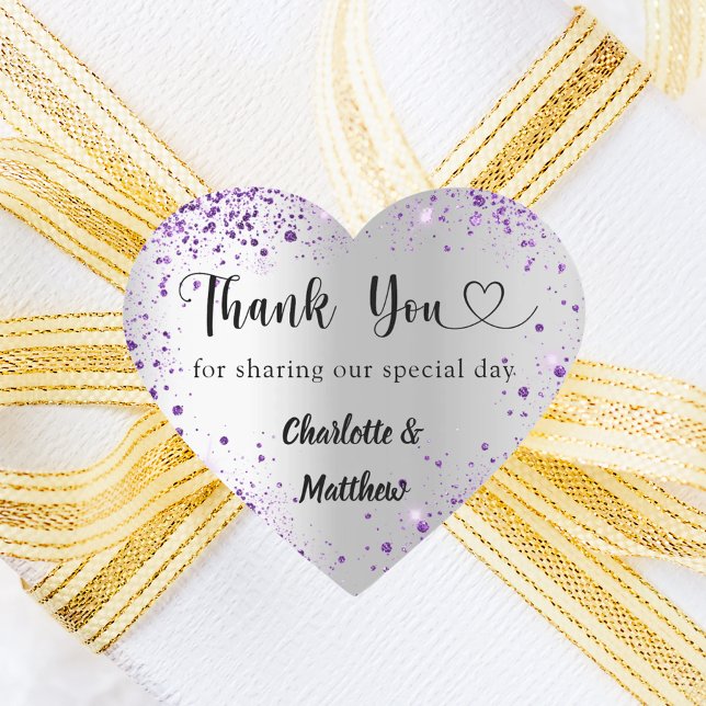 Sticker Cœur Silver violet coeur merci mariage (Créateur téléchargé)