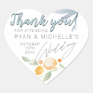 Sticker Cœur Simple Dusty Blue et Pêcher mariage floral Favoris