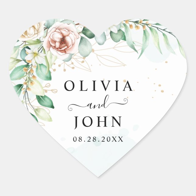 Sticker Cœur Simple Elégant rose Géométrique Vert Floral (Devant)