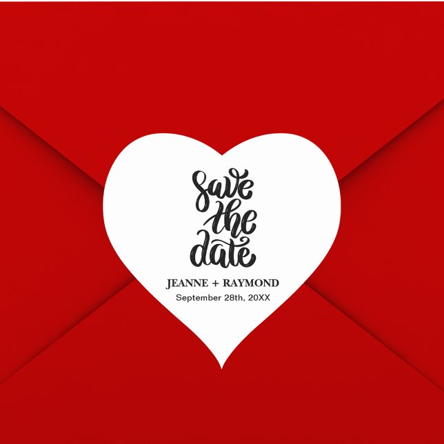Sticker Cœur Simple Élégant Script Sauvegarder La Date Mariage  (Elegant script boho sticker adds romantic charm to wedding save the date announcements.)