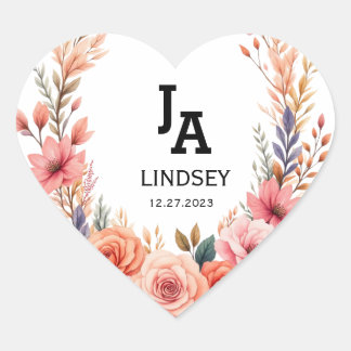 Sticker Cœur Simple Moderne Minimaliste Mariage Classique Rond