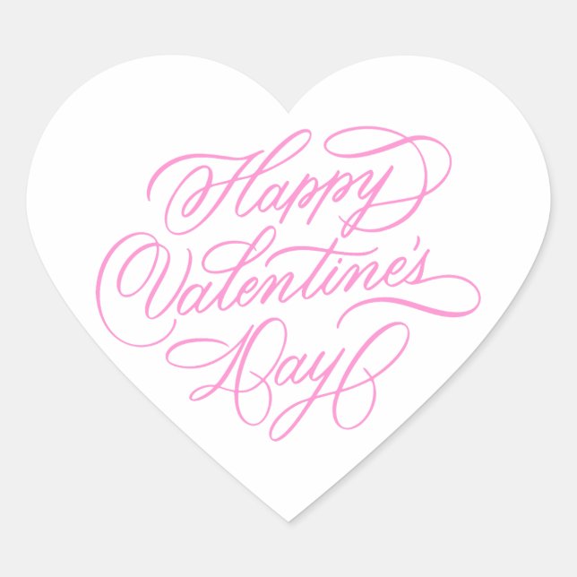 Sticker Cœur Simple Pink Happy Valentines Day Calligraphy (Devant)