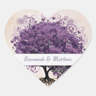 Sticker Cœur Simplement Peachy Coeur Feuille Arbre Sceau Mariag