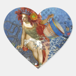Sticker Cœur Sirène du Verseau Art Gothique Bleu