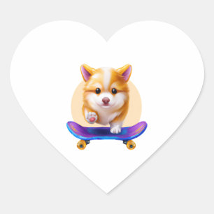 Sticker Cœur Skateboard Shiba Inu Chien pour enfants