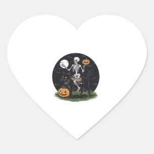 Sticker Cœur Skeleton équitation Chat noir Halloween Citrouille