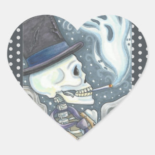 STICKER CŒUR SKELETON FUMEUR, BÂTISSEURS DE CEMETERIE BILLETS C