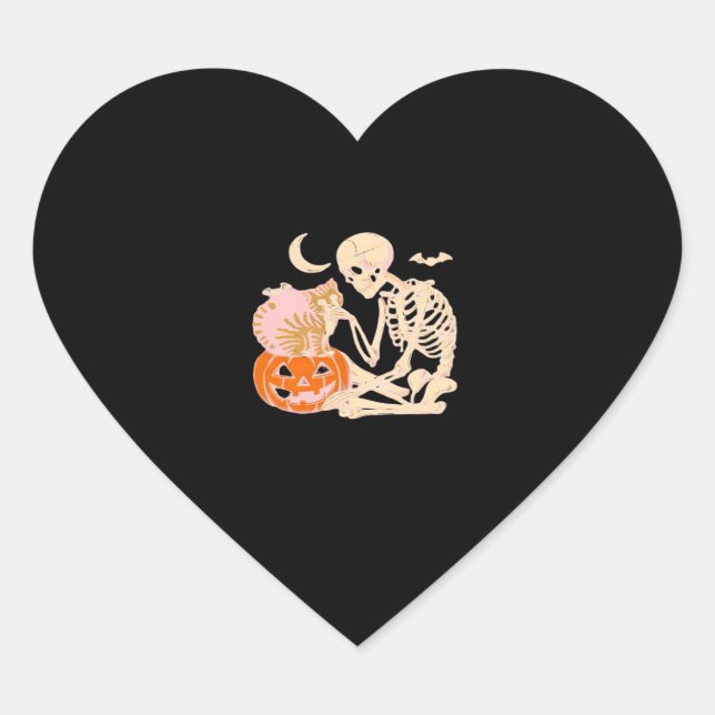 Sticker Cœur Skeleton Hugging Cat Halloween Amoureux des chats  (Devant)