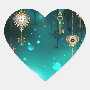 Sticker Cœur Skeleton Keys on Green Background
