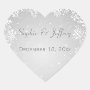 Sticker Cœur Snowflakes sur gris Enregistrer la date Mariage