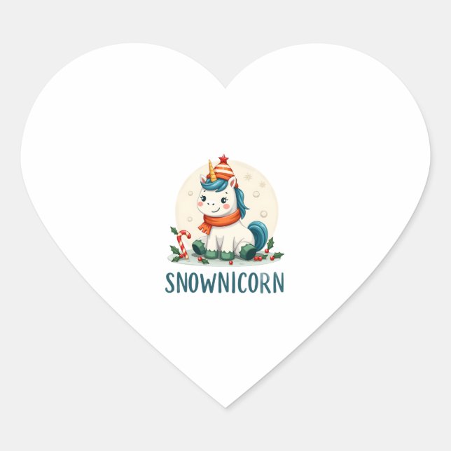 Sticker Cœur Snownicorn Cute Unicorn Snowman Christmas Girl T-S (Devant)