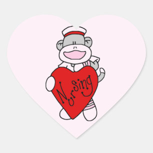 Sticker Cœur Sock Monkey I Love Nursing T-shirts et cadeaux