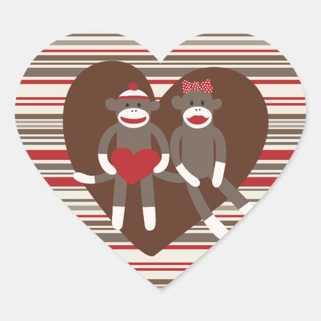 Sticker Cœur Sock Monkeys in Love Valentine's Day Heart Gifts (Devant)