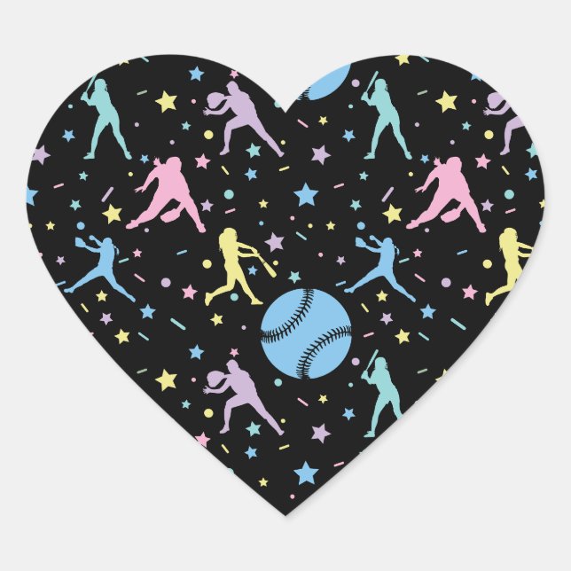 Sticker Cœur Softball Féminin - Joueuses avec Étoiles (Devant)