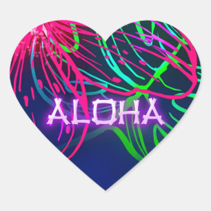Sticker Cœur Soirée Tropicale Luau Électrique Néo-Aloha Party