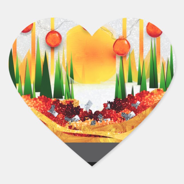STICKER CŒUR SOLEIL DES FÊTES DANS LES PINS :) (Devant)
