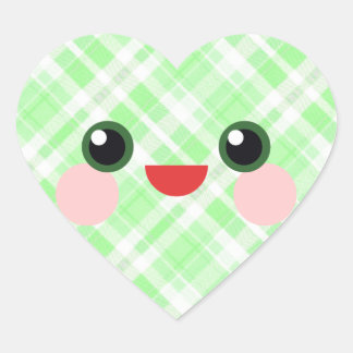 Sticker Cœur Sourire Mignon Visage Heureux Carreaux Verts