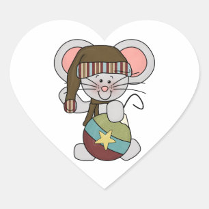 Sticker Cœur Souris De Noël Avec Ornement