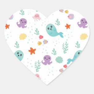 Sticker Cœur Sous la mer Baby shower violet eau de poisson