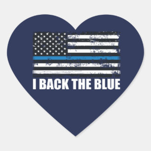 Sticker Cœur Soutenez les Bleus Mince ligne bleue Drapeau USA M