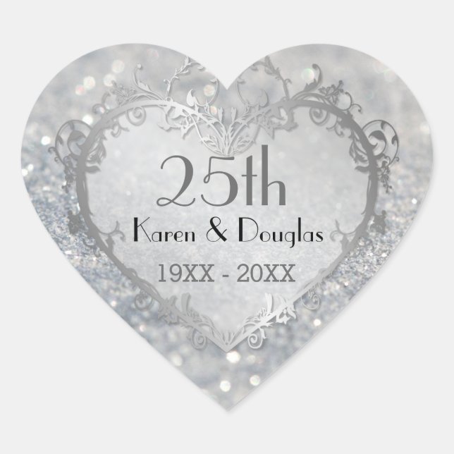 Sticker Cœur Sparkle Coeur d'argent 25e anniversaire Mariage (Devant)