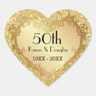 Sticker Cœur Sparkle Gold Heart 50e anniversaire de Mariage