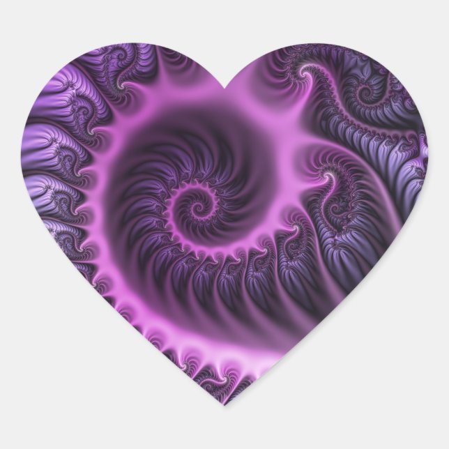 Sticker Cœur Spirale d'art fractal abstrait rose violet vif (Devant)