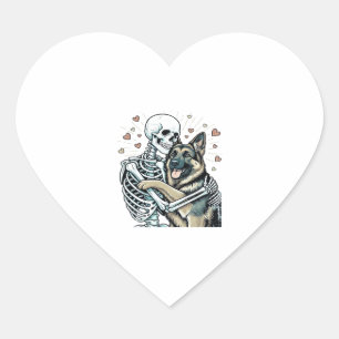 Sticker Cœur Squelette serrant un berger allemand � Unique goth
