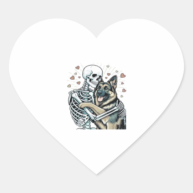 Sticker Cœur Squelette serrant un berger allemand � Unique goth (Devant)