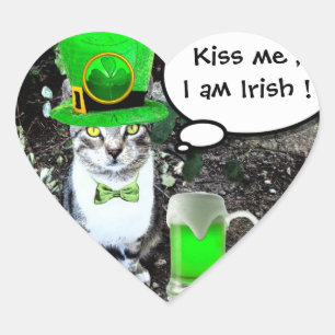 Sticker Cœur ST PATRICK'S DAY CHAT AVEC GREEN IRISH BEER Heart