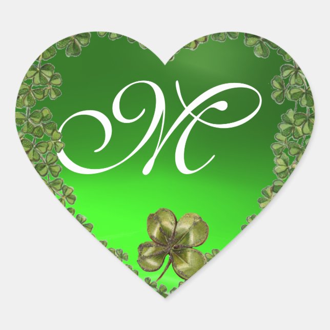 STICKER CŒUR ST.PATRICK'S DAY GREEN EMERALD GEM SHAMROCK HEART (Devant)