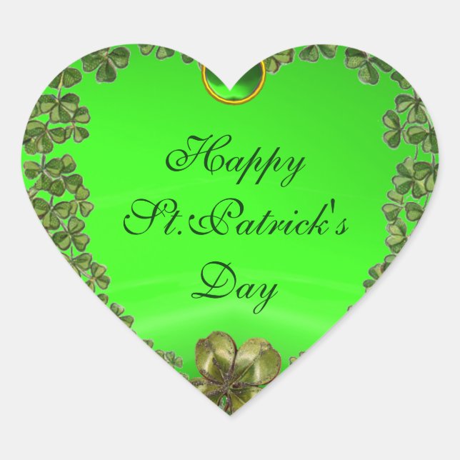 STICKER CŒUR ST.PATRICK'S DAY GREEN EMERALD GEM SHAMROCK HEART (Devant)