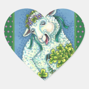 STICKER CŒUR ST. PATRICK'S DAY IRISH EWE, SHEEP & SHAMROCK