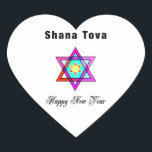 Sticker Cœur Star juive Shana Tova<br><div class="desc">Le Shana Tova Jewish Star est décoré de vitraux de style hébraïque Star de David et de salutations ensoleillées pour une Bonne Année.</div>