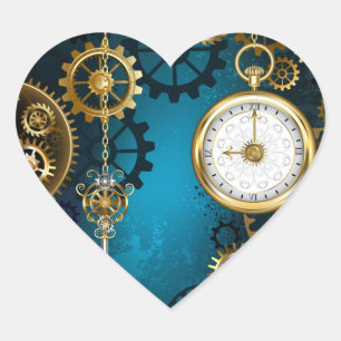 Sticker Cœur Steampunk Arrière - plan turquoise avec Gears
