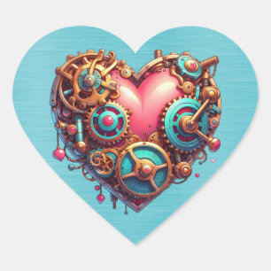 Sticker Cœur Steampunk Red Blue et Gold Heart
