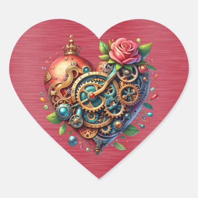 Sticker Cœur Steampunk Red Blue et Gold Heart (Devant)